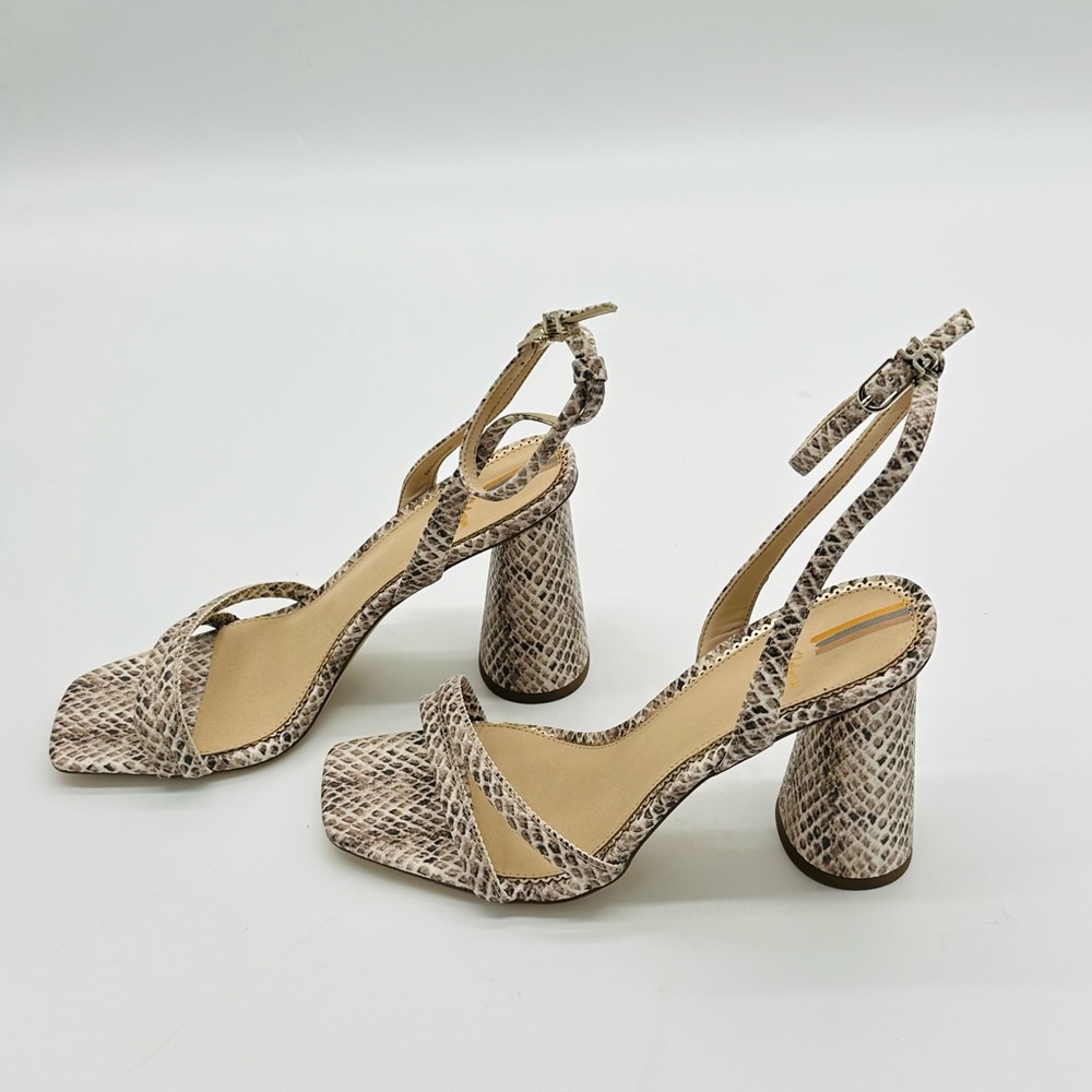 Sam Edelman Beige Snake-Print Block Heel Sandals